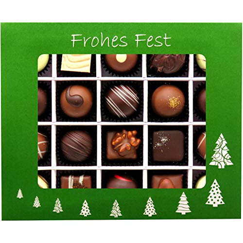 Hallingers 20er Pralinen-Mix handgemacht, mit/ohne Alkohol (240g) - Frohes Fest Grün (Pralinenbox) - Weihnachten 2023…