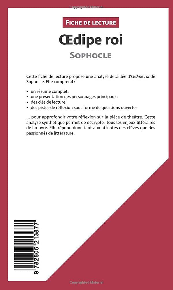 Oedipe Roi De Sophocle Fiche De Lecture Resume Complet Et Analyse Detaillee De L Oeuvre French Edition Cornillon Claire Amazon Com Books