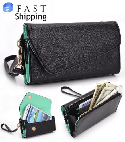 Kroo Urban Black / Mint Wallet for Samsung Galaxy E5 | S4 | S5 Plus | S5 Active | S5 Sport | Octa-core | Alpha | S6