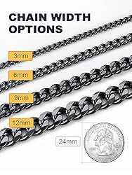 U7 Men Women Curb Chain Necklace Ion Plating Black