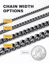 U7 Rapper Necklace Black Stainless Steel 6mm Cuban