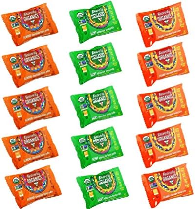 Heavenly Organics Gluten Free Chocolate Honey Patties 3 Flavor 15 Minis Variety Bundle, (5) each: Mint, Almond, and Peanut (.39 Ounces)
