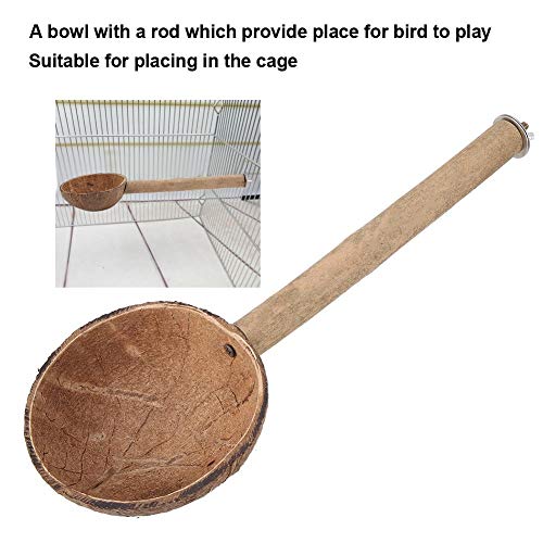 Jimfoty Bird Perch Stand, Natural Coconut Shell Bird Feeder Bowl Bird Cage Parrot Parakeet Stand Parrot Playstand Play Gym
