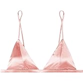 SilRiver Women's Silk Satin Triangle Bralette Soft Cup Wireless Bra Smooth and Comfortable Wire Free Bra Top