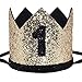 Maticr Glitter First Birthday Crown Baby Boy 1st Bday Party Hat Cake Smash Photo Prop (Large Gold & Black 1)