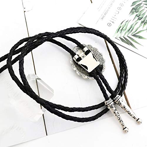 LAXPICOL Vintage Turquoise Stone Bolo Tie For Men Western Cowboy Oval Cool Retro Bola Tie Necktie