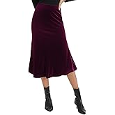 ZXIHZF Women's Elegant Velvet Midi Skirt High Waist Asymmetric Flared Mermaid Hem