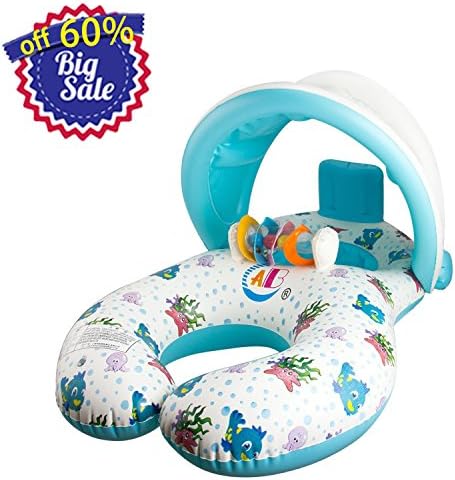 Mother and Baby Pool Float with Canopy Inflatable baby Swimming Ring with Canopy,Big Size