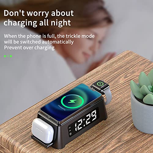 4 in 1 Wireless Charging Station with Alarm Clock Compatible with