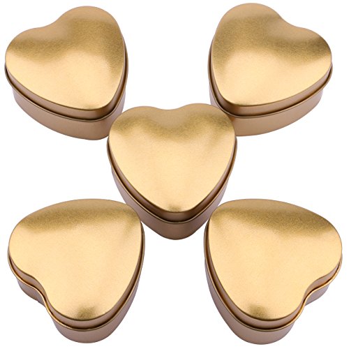 Dedoot 5PCs Heart Shape Mini Metal Tinplate Decorative Gift Box Containers for Jewelry Storage,Treasure Collection,Wedding Candy Treat Gift Wrap Boxes Home Table Decoration (Gold)