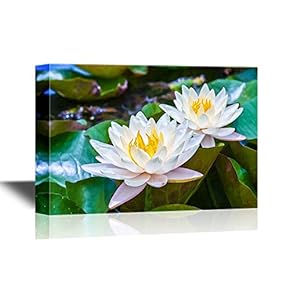 Canvas Wall Art - Two White Lotus - Gallery Wrap Modern Home Art | Ready to Hang - 12x18 inches