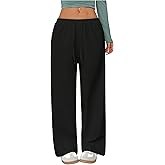 RoseSeek Women's Straight Leg Baggy Pants Drawstring Waist Casual Sweatpants Workout Trousers