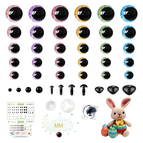 MUCUNNIA Glitter Moon Safety Eyes 268Pcs 6-30mm Safety Eyes and Noses for Crocheting with Washers Large Crochet Safety Eyes for Amigurumi Gift for Crochet Lovers Christmas Decorations
