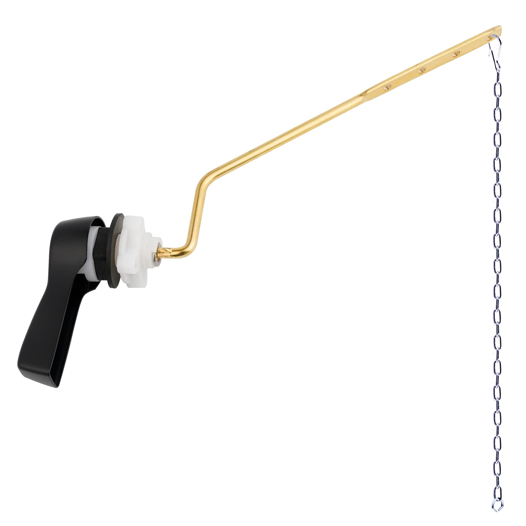 Photo 1 of Hibbent Universal Metal Side Mount Toilet Handle Replacement Kit, Brass Toilet Flush Tank Lever with Stainless Steel Flapper Chains for Most Toilets, Matte Black Finish