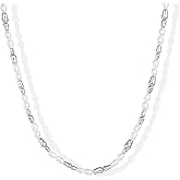 PAVOI 14K-18K Gold Plated Dainty Pearl Necklaces for Women - Station Beaded Choker Paperclip Chain Gold Pearl Necklace Bridal Jewelry