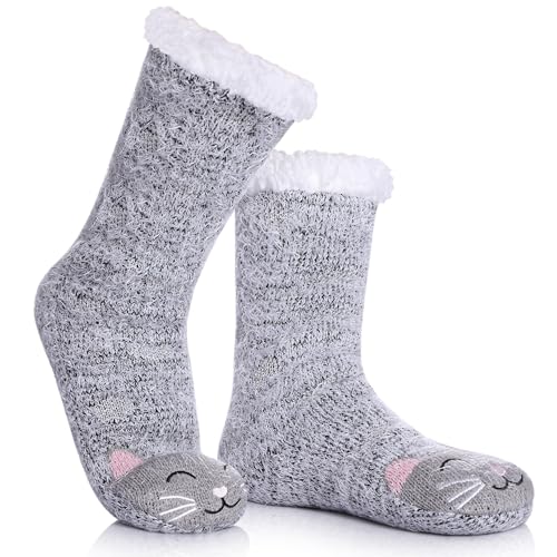 DYW Women Winter Thick Slipper Socks with Grippers Non Slip Warm Fleece Lining Fluffy Fuzzy Socks Christmas Gifts