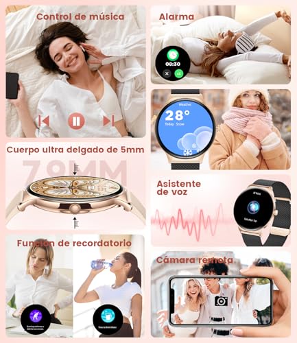 Women's Smart Watch with Bluetooth Call, 1.43 Inch AMOLED Ultrathin, 120+ Sports Modes, Message Reminder, Female Function, 24H Heart Rate Monitor, Sleep Monitor, Calories, Pedometer, Android iOS