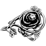 Flongo Womens Ladies Gothic Stainless Steel Rose Flower Vine Band Ring