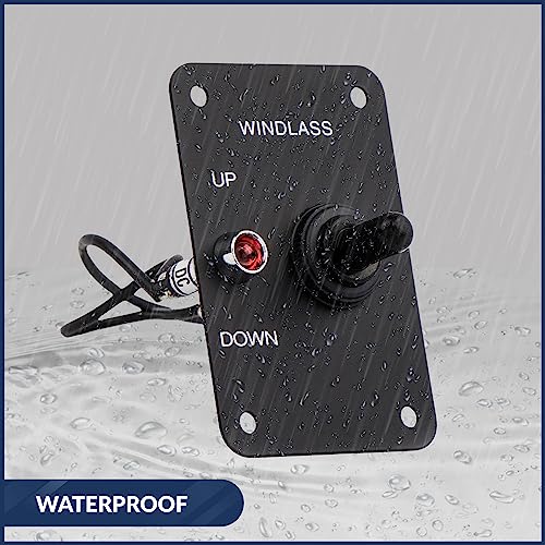 Five Oceans Boat Anchor Windlass Rocker Switch, Controlling Up/Down Function Of Boat Anchor Windlasses, Waterproof, 12 Volts, SPDT 3-Terminal Switch, Stainless Steel Plate - FO3739