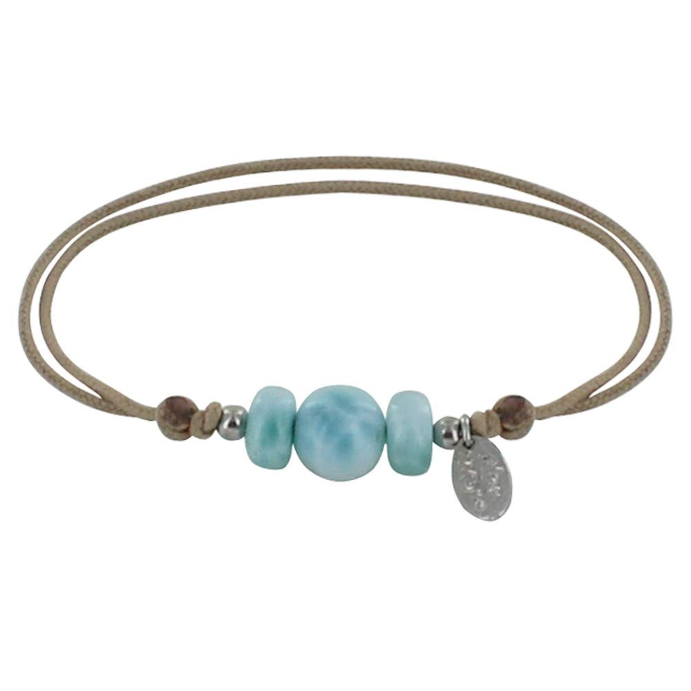 LES POULETTES BIJOUX - Bracelet Link A Pearl and Two Larimar Rings - Beige