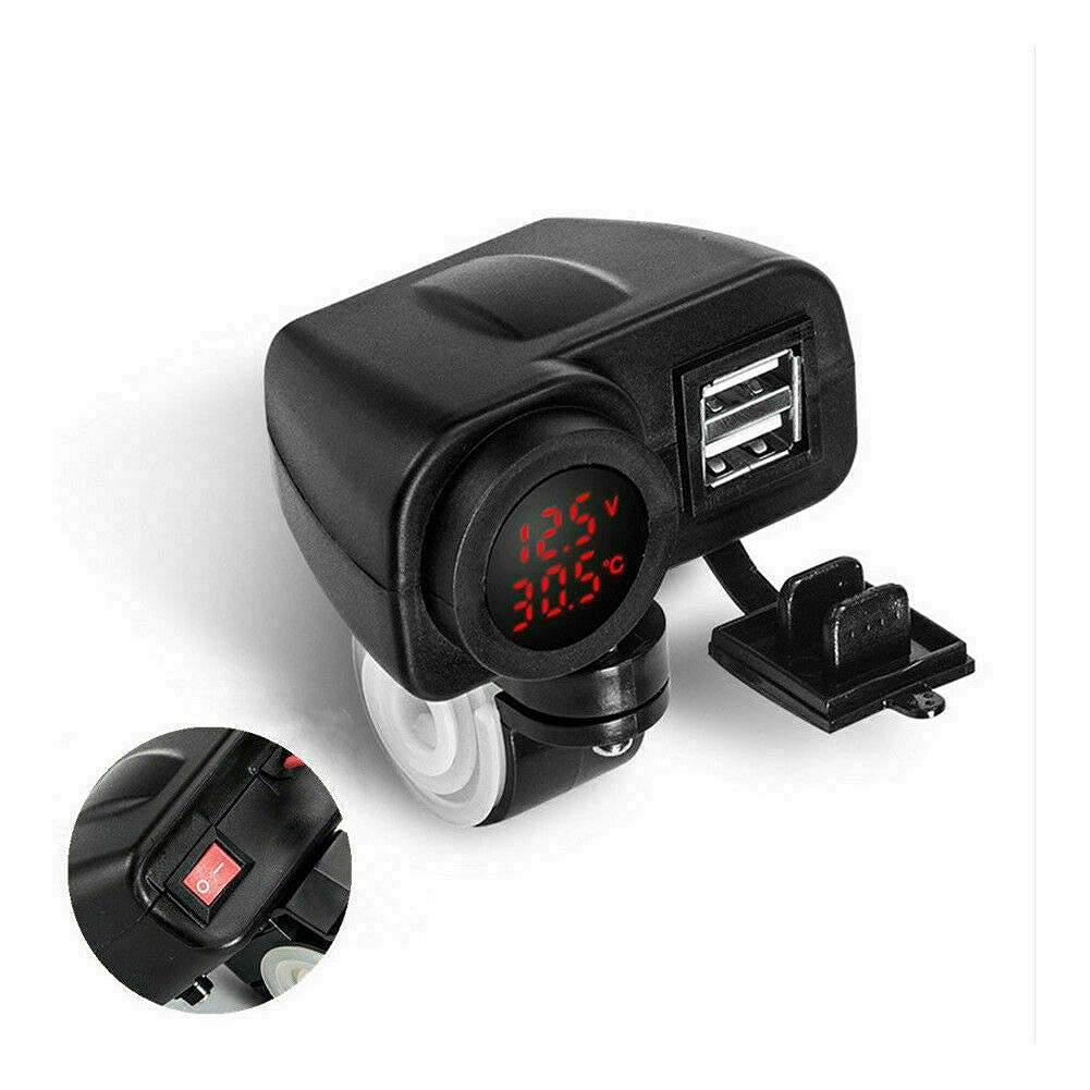 Multifunction Dual Motorcycle USB Mobile Phone Charger 2 Ports with Voltmeter Adapter 12V Waterproof for Motorcycle