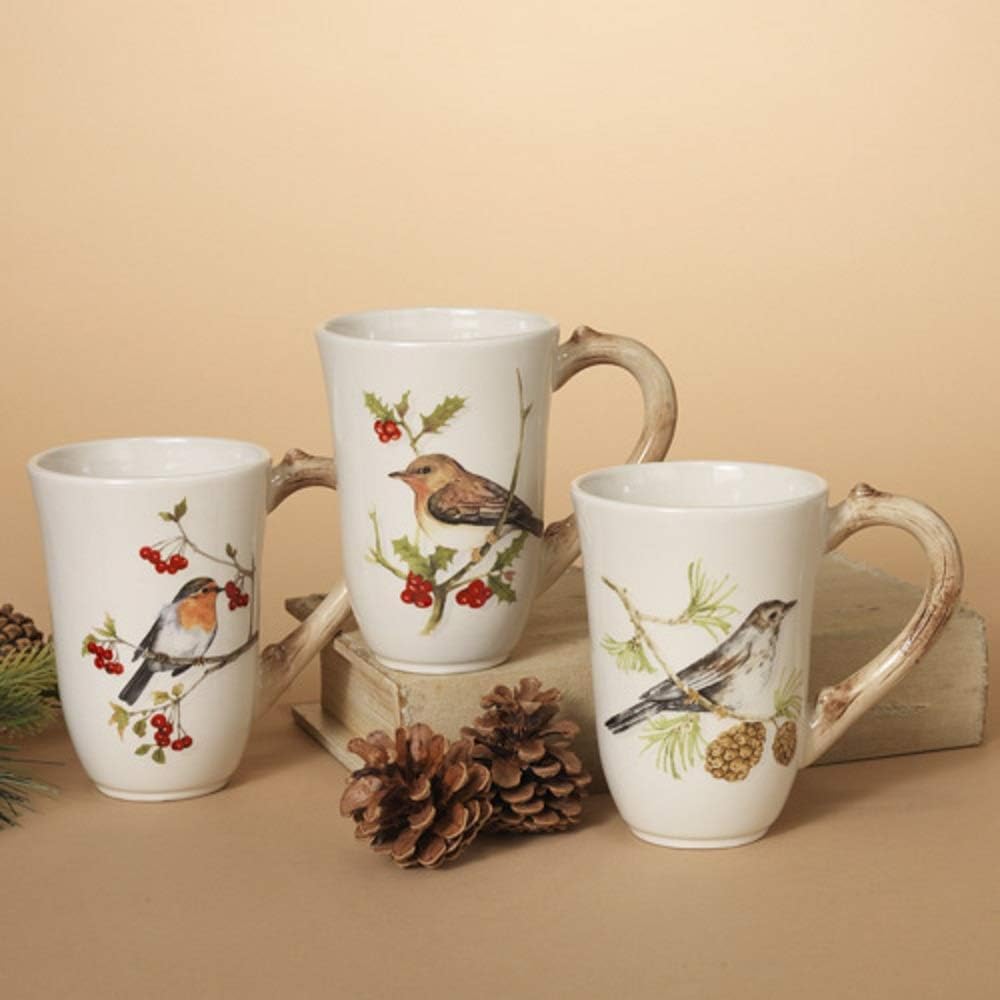 Woodland Birds Ceramic Coffee Mugs (Set of 3) Kitchen & Dining