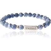 NTLX Christian Bracelets for Women – Blessed Bracelet – Natural Stone Stretch Prayer Bracelet – Inspirational Message Jewelry - Great Gift