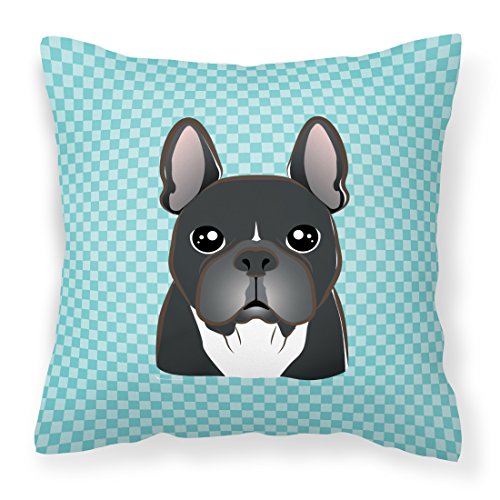 Caroline's Treasures BB1165PW1414 Checkerboard Blue French Bulldog Canvas Fabric Decorative Pillow, 14Hx14W, Multicolor