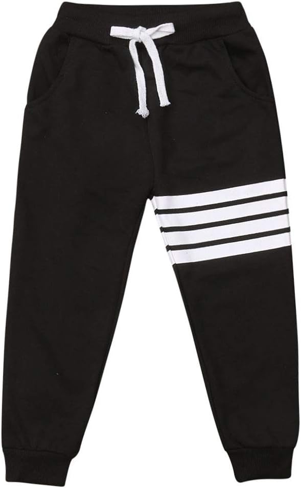 Baby Boys Girls Cotton Elastic Waist Sports Pants White Strips Print Unisex Baby Casual Active Sweatpants Trousers Bottoms
