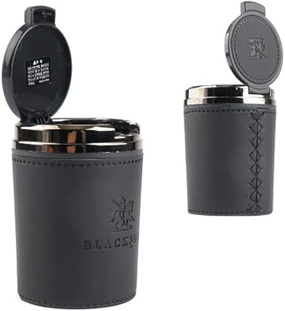 Amazon 車用灰皿 自動車または屋外使用のためのプレミアム皮インテリアタバコ分離型の灰皿 Black 灰皿 シガーライター 車 バイク