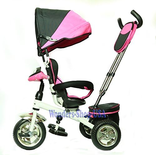 New 3 in 1 Trike Kid Tricycle for Toddler with Adjustable Seat Stroller Ride On with Canopy Shade and LED Lights and Sound - PINK Color