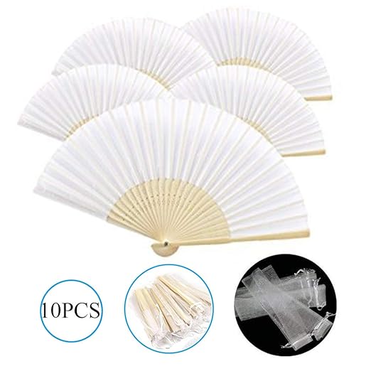 Dproptel DIY Hand Fächer Bambus Taschenfächer Papierfächer Hochzeit Zubehör & Gefälligkeiten Handventilator Faltbare Fan 10pc
