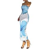 Milumia Women's Floral Strapless Bodycon Maxi Dress Summer Mesh Tube Top Dresses