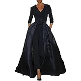 ChrmEdge Jumpsuit/Pantsuit Mother of the Bride Dress V Neck Sweep/Brush Train 3/4 Sleeve Wedding Guest Dress Solid Color 2025