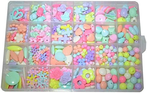 Colorful Ocean Bead Set 24 Grid Multi-Mix Colors for Children's DIY Bracelets rings Necklace Key chains 420+ Count Set 12+ meter elastic line (R24grid, light)