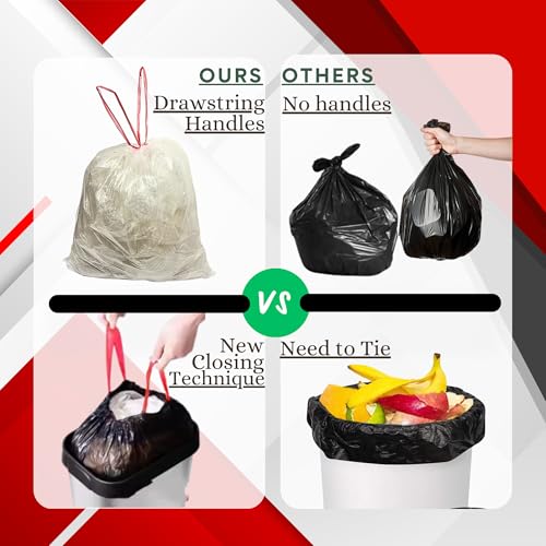 VESTA VITA - 5 Rolls Transparent Trash bags 75 Pcs for Home and office - 45"50"CM Drawstring Garbage bag with handles - 5 Gallon Garbage bag small for Kitchen and office - Pack of 5 bin bags rolls