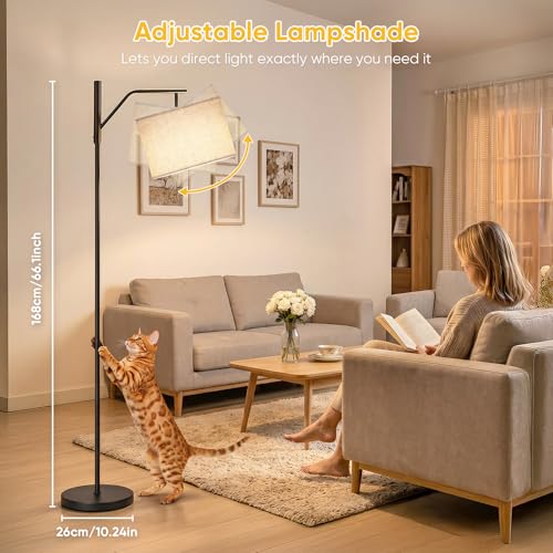 TaoFiaCo 168CM Rechargeable LED Floor Lamp for Living Room with Remote Control Beige – Modern Arc Lamp 3 Colour Temperatures – Floor Lamp for Bedroom Office – Includes LED Bulb