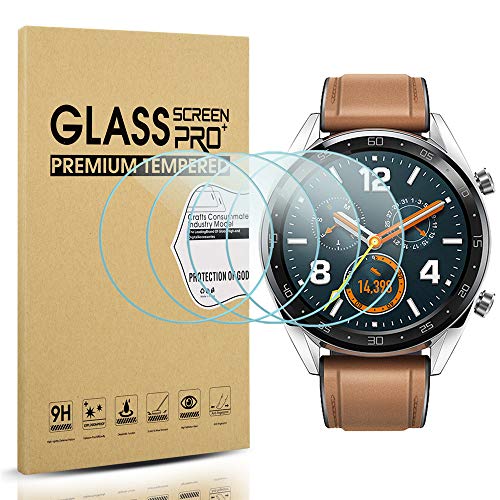 Diruite 4-Pack for Huawei Watch GT Tempered Glass Screen Protector [2.5D 9H Hardness] [Anti-Scratch] [Perfectly Fit] - Permanent Warranty Replacement