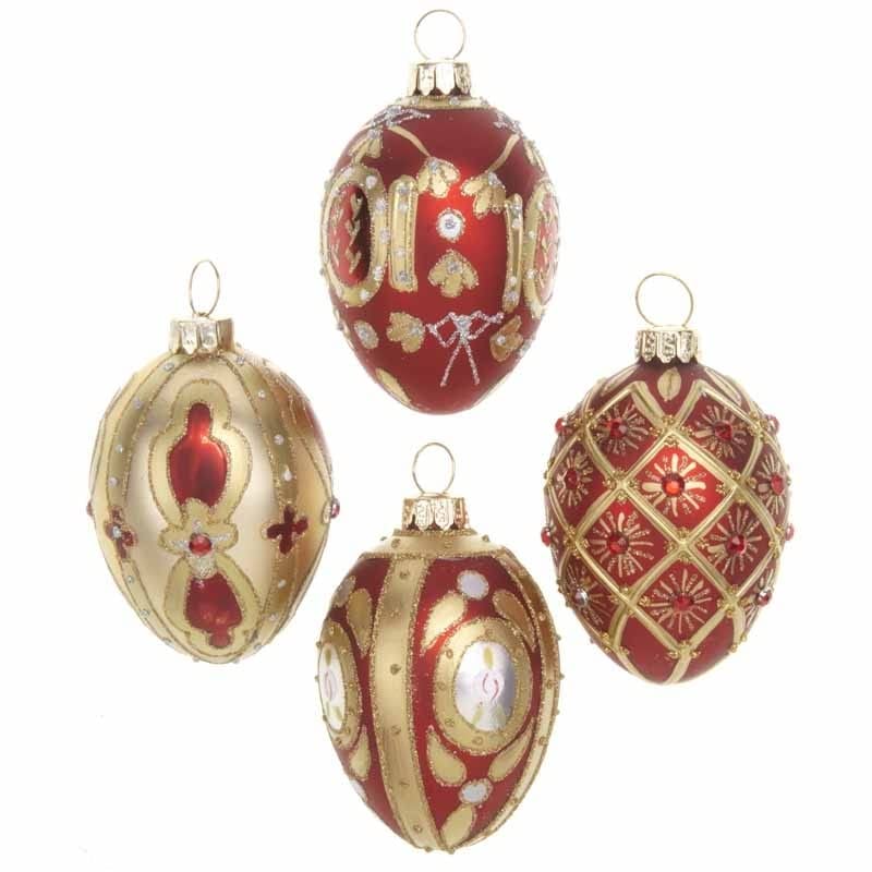 Heaven Sends Red & Gold Oval Glass Ornaments Set of 4