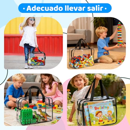 8 Paquetes De Bolsas Grandes Para Juguetes Con Etiquetas, bolsas con Etiquetas y Cremallera de Metal, Bolsa organizadora de juguetes de plástico transparente reutilizable (Negro, Large)