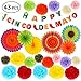 43PCS Fiesta Party Cinco de Mayo Party Decorations Set Mexican Party Birthday Party Supply Colorful Tissue Pom Poms Hanging Paper Fans Banner