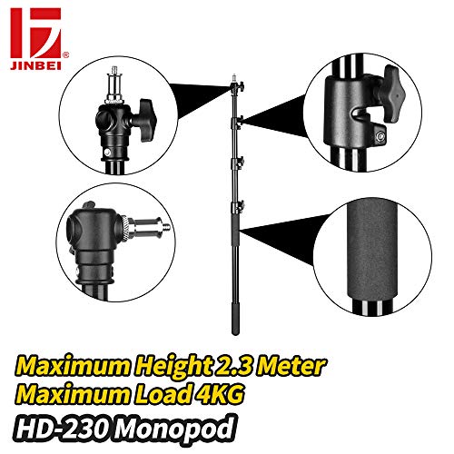 JINBEI HD-230 Monopod 7.5ft / 230cm Telescoping Reflector Holder Arm, Holding 31 to 90 inch Reflector Disc