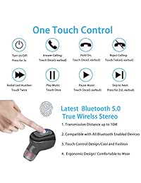 Auriculares Bluetooth actualizados, Bluetooth 5.0 True inalámbricos HiFi 3D estéreo con control táctil de sonido mini auriculares inalámbricos, micrófono integrado portátil funda de carga