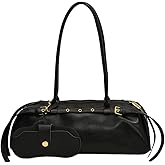ALINUOYQ Boston Shoulder Bags for Women PU Leather Tote Bag Casual Bowling Bag Purse Retro Underarm Bag