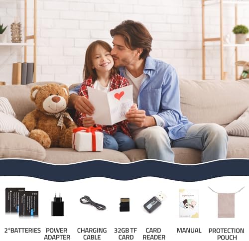 Fotocamera Digitale, HD 1080P con Scheda di Memoria da 32 GB, Fotocamera da 48 Megapixel, LCD da 2,4 Pollici con Zoom Digitale 16x per Ragazze, Adolescenti, Ragazzi e Principianti (Nero)