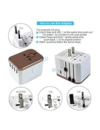 Adaptador de enchufe USB tipo C para viaje, 5 puertos USB, cargador de pared, enchufe de alimentación internacional, funciona en Estados Unidos, Reino Unido, AU, 192 países, adaptador de viaje universal con puertos USB de carga rápida