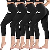 4 Pack Capri Leggings for Women - High Waisted Capris Tummy Control Yoga Pants with Pockets Workout Cycling Tights