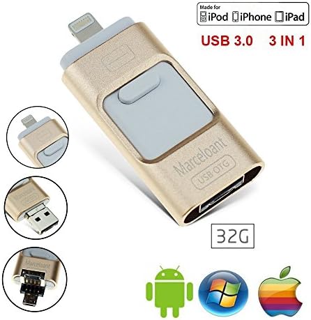 iOS USB Flash Drives for iPhone 32GB [3-in-1] OTG Jump Drive, Marceloant External Micro USB Memory Storage Pen Drive, Encrypted Flash Memory Stick for iPhone, iPad, iPod, Mac, Android and PC