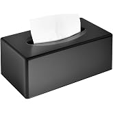 Y-in Hand Tissue Box Cover, Rectangle Facial Tissue Holder with Bottom, Decorative Storage Organizer Box for Bathroom Vanity, Countertops, Dressers, Night Stand, Parlors and Offices - Matte Black