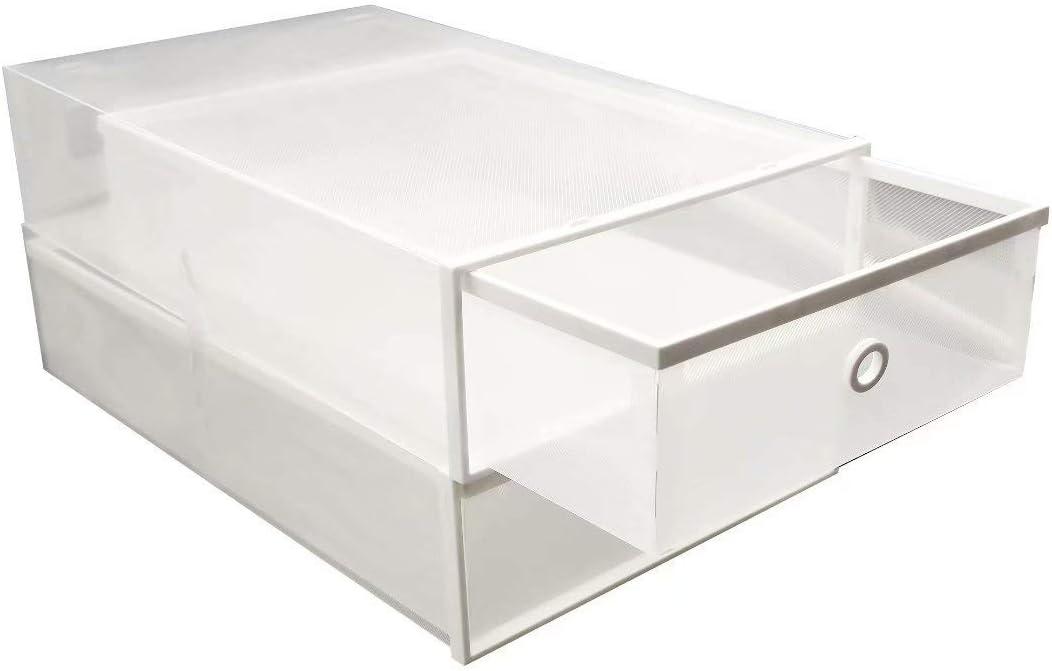 FIXSMITH-Transparent-Boot-Storage-Boxes,2 Pack Plastic Boot Containers,Drawer Type,Closet Shoe Cases w/Reinforced Frame,Foldable Shoe Organizer,Heavy Duty Stackable Boot Storage,Multi-Purpose.